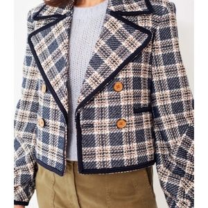 Veronica Beard Aise Plaid Seamed Cropped Jacket
